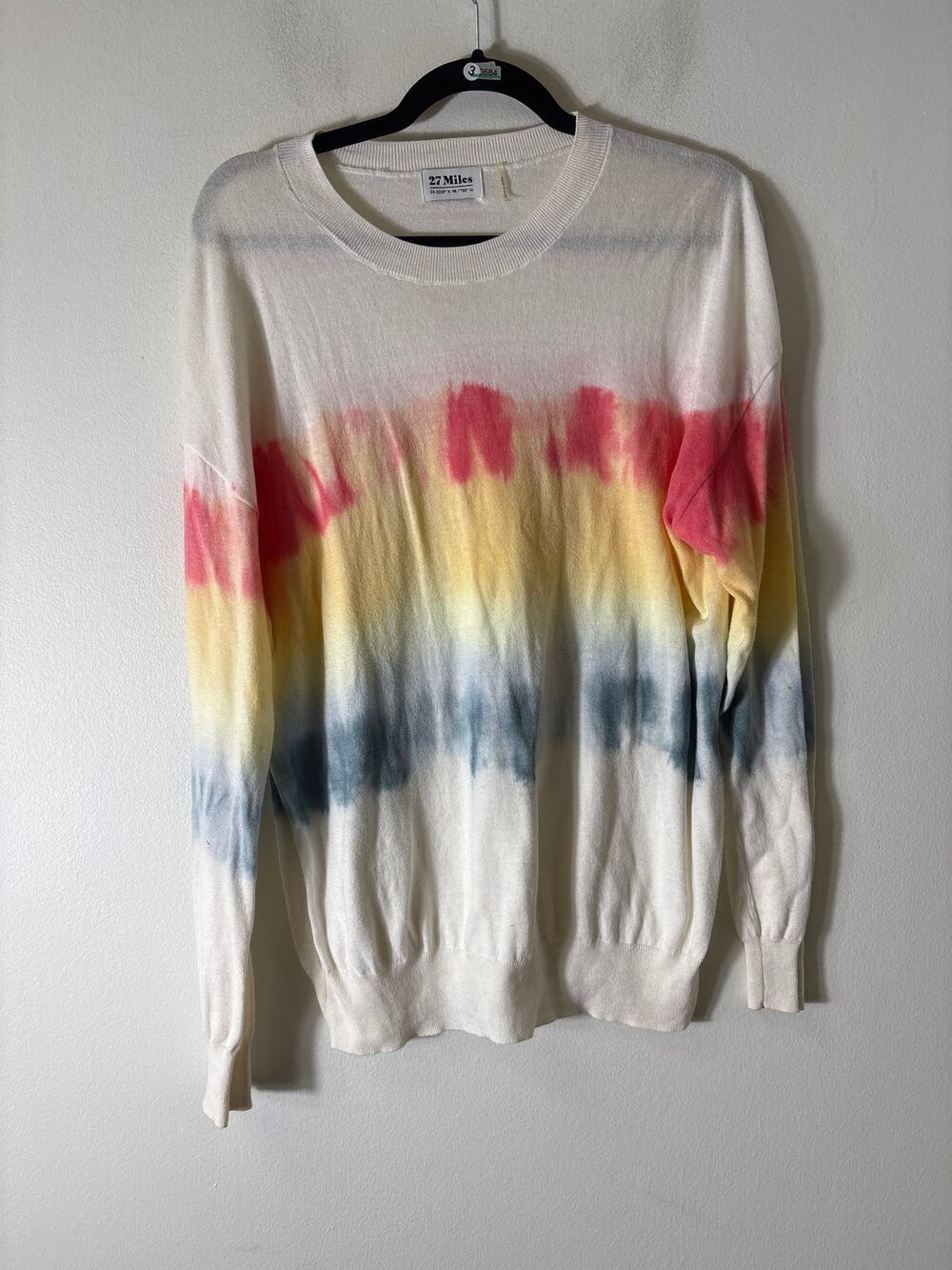 27 Miles Off White Tie Dye Long Sleeve Cotton Knit Sweater Sz L